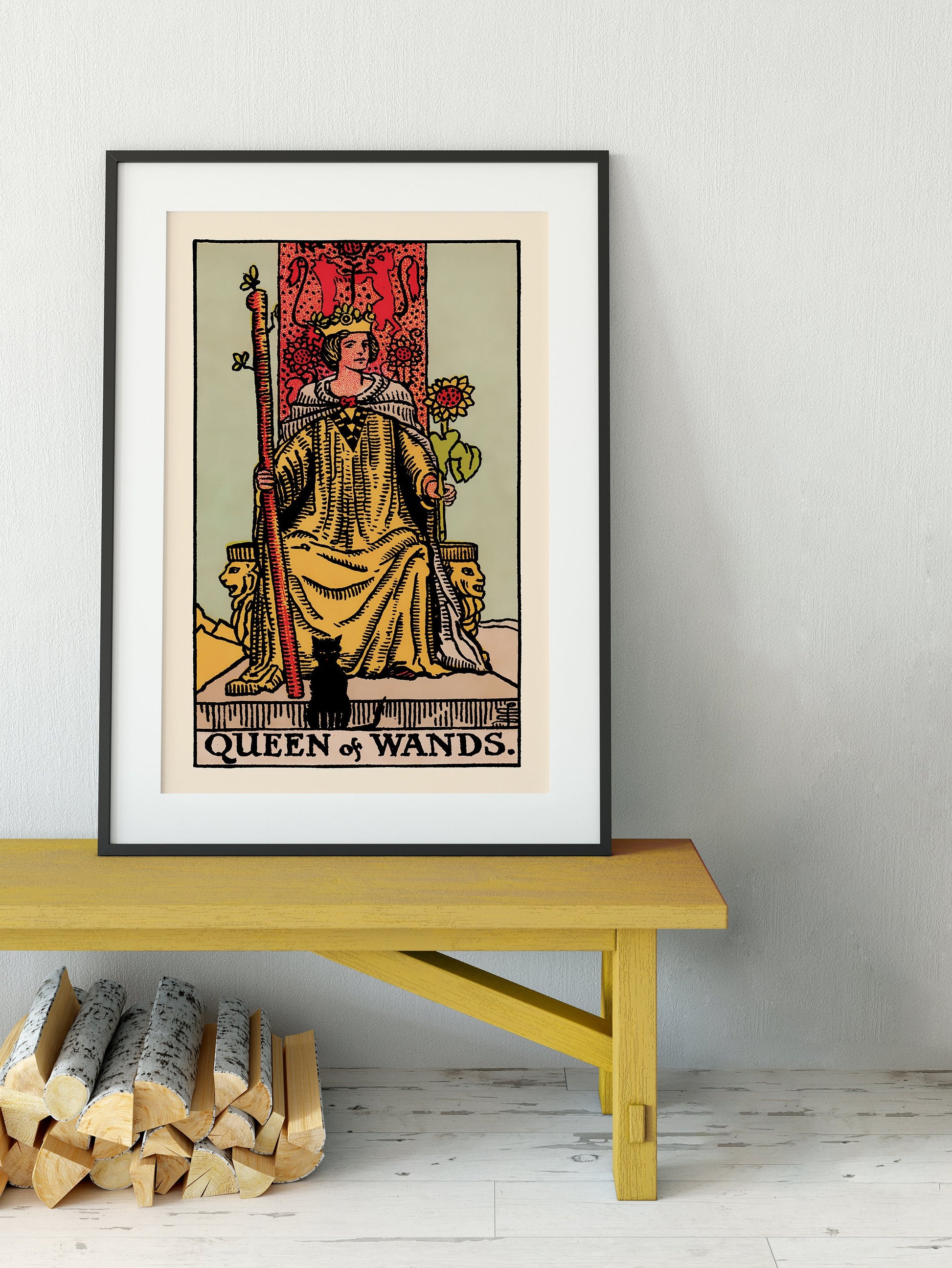Queen Of Wands- Tarot Card Print - The Queen Of Wands Card Poster, No Frame