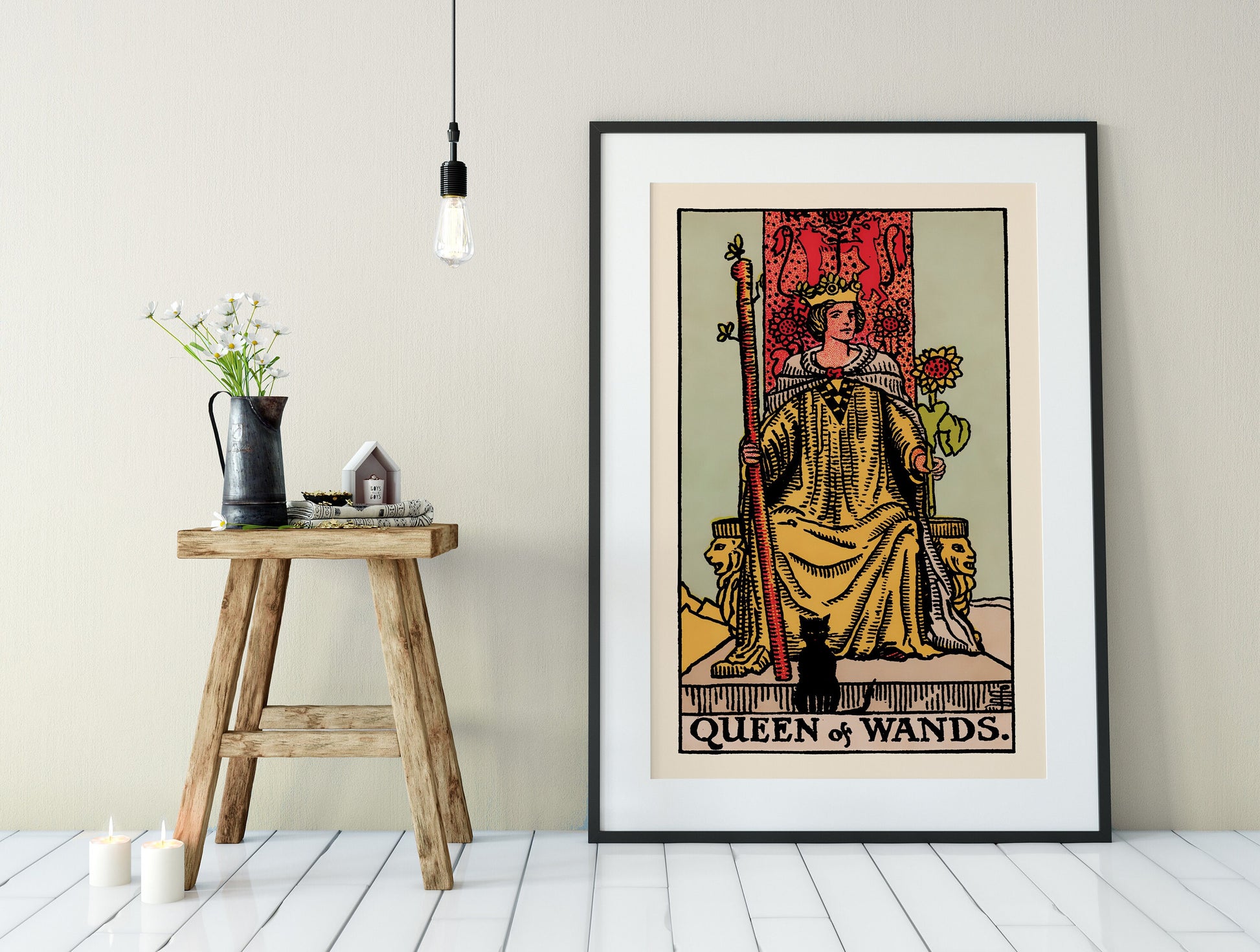 Queen Of Wands- Tarot Card Print - The Queen Of Wands Card Poster, No Frame
