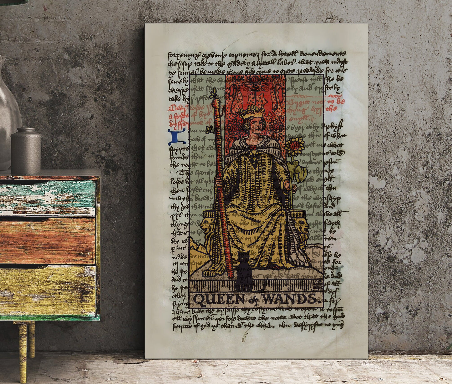 Queen of Wands Tarot Card Print - The Queen of Wands Poster, Tarot Card Poster, Tarot art, Tarot wall art, Tarot Gift, Major Arcana
