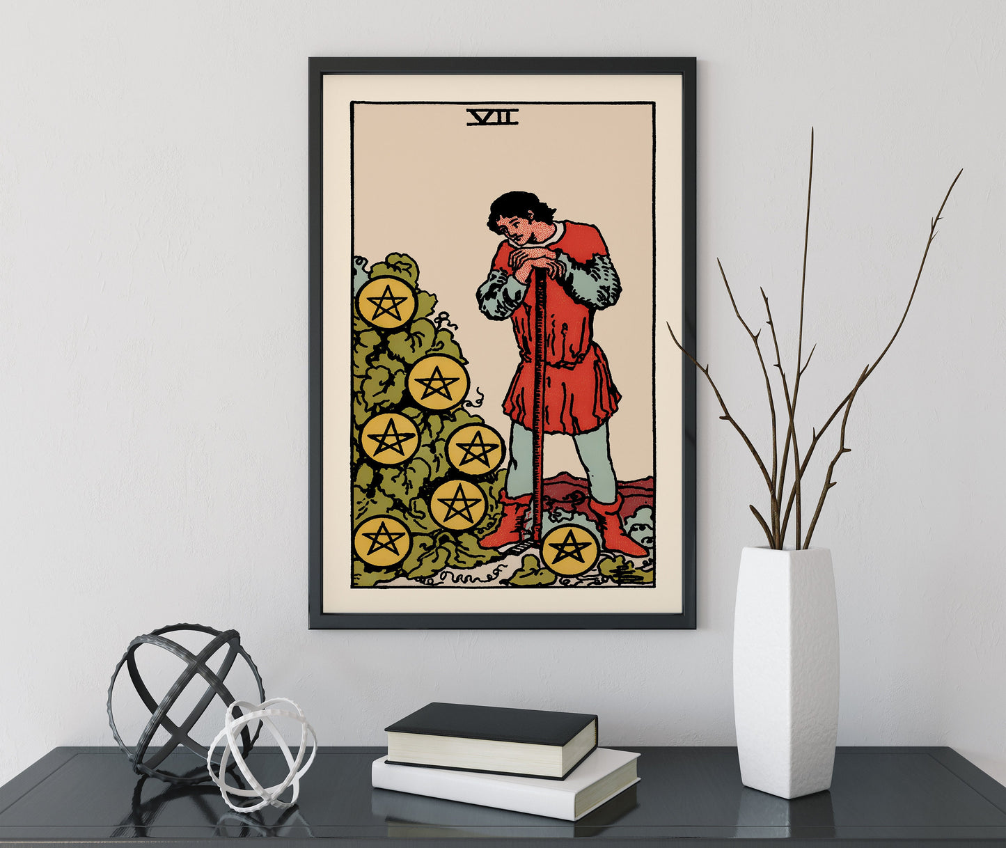 Seven of Pentacles- Tarot Card Print - The 7 of Pentacles Card Poster, No Frame