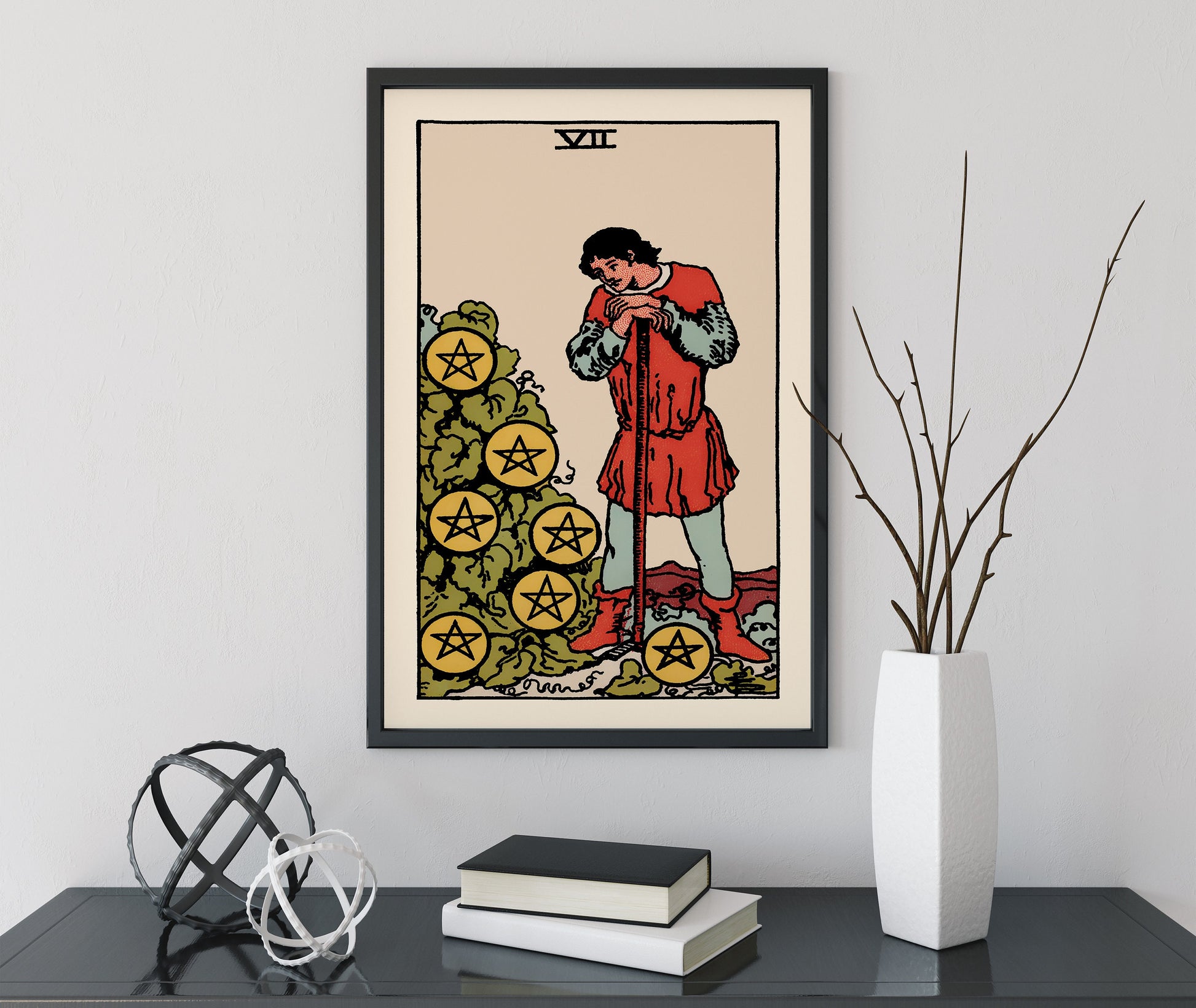 Seven of Pentacles- Tarot Card Print - The 7 of Pentacles Card Poster, No Frame