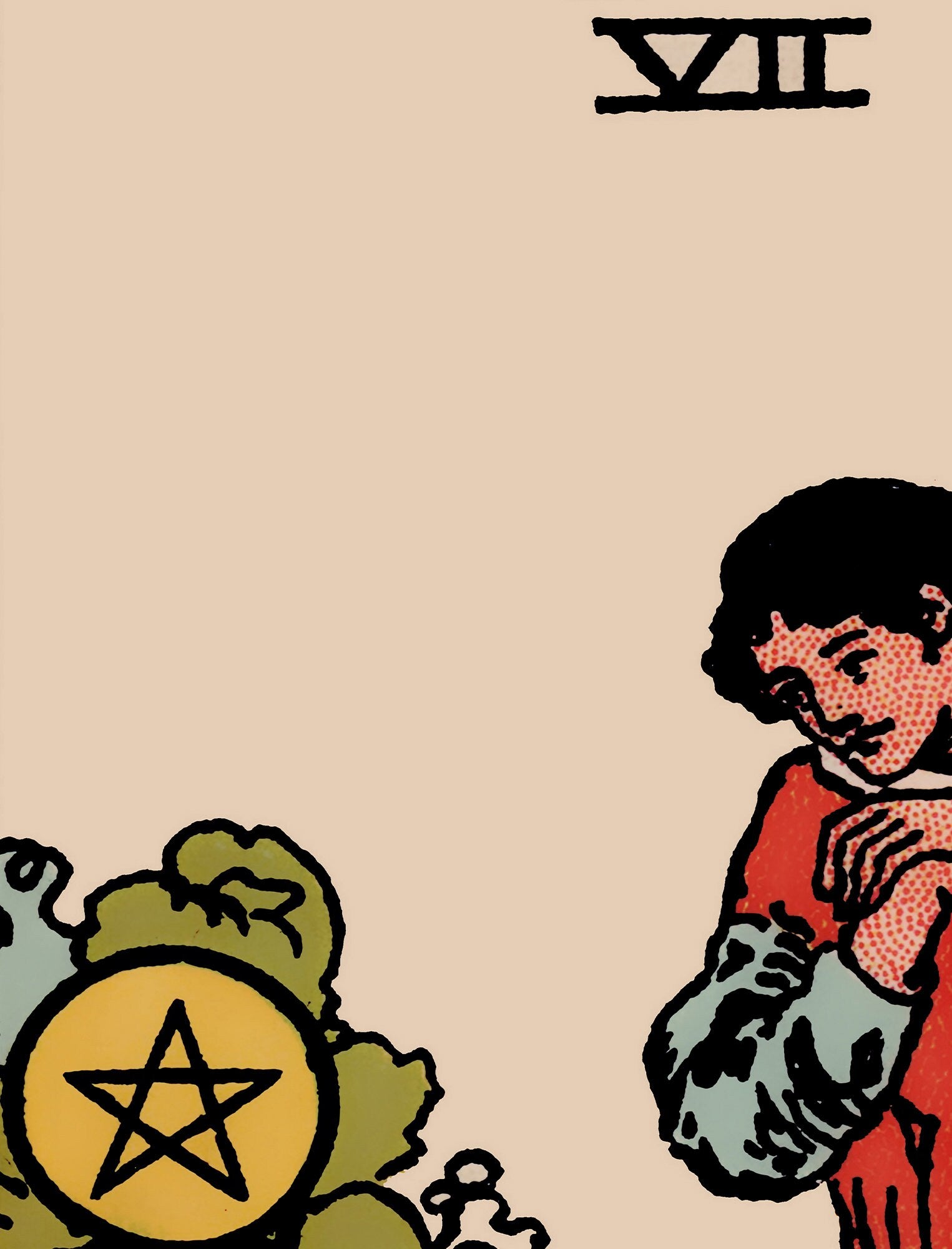 Seven of Pentacles- Tarot Card Print - The 7 of Pentacles Card Poster, No Frame