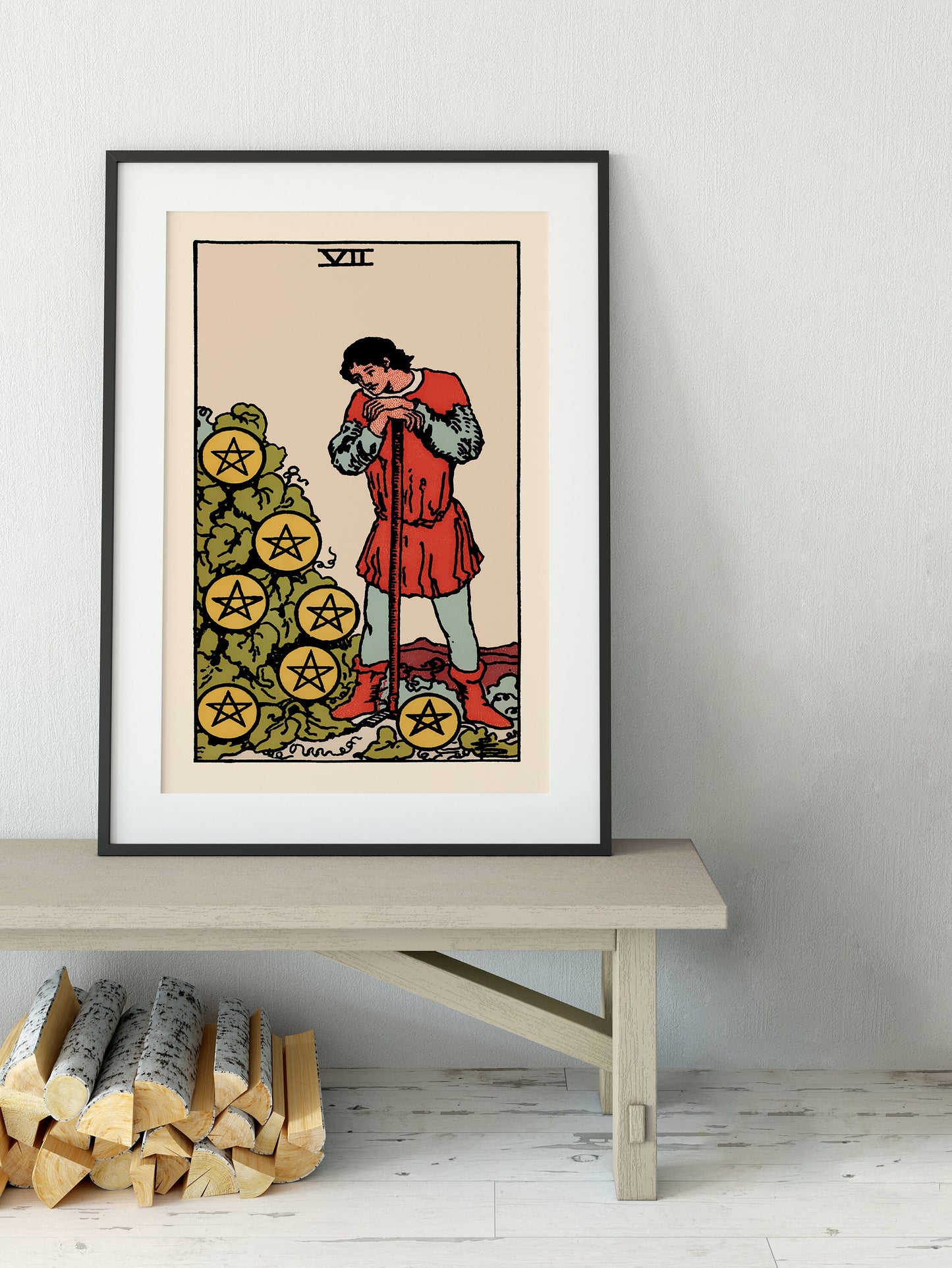 Seven of Pentacles- Tarot Card Print - The 7 of Pentacles Card Poster, No Frame