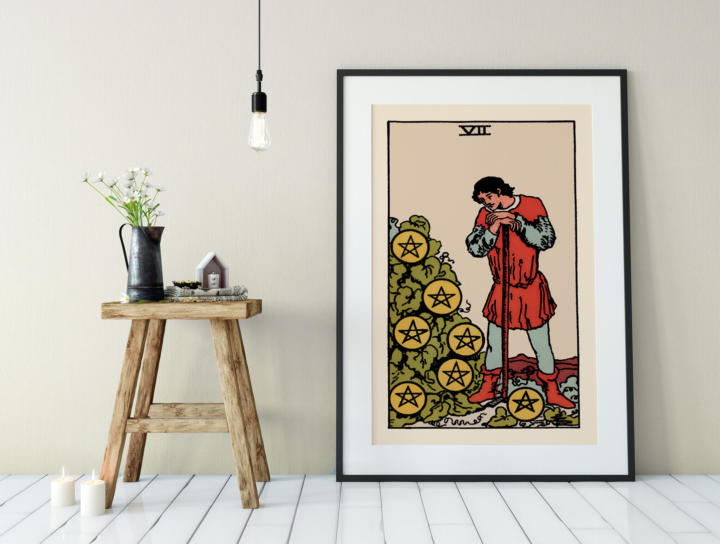 Seven of Pentacles- Tarot Card Print - The 7 of Pentacles Card Poster, No Frame