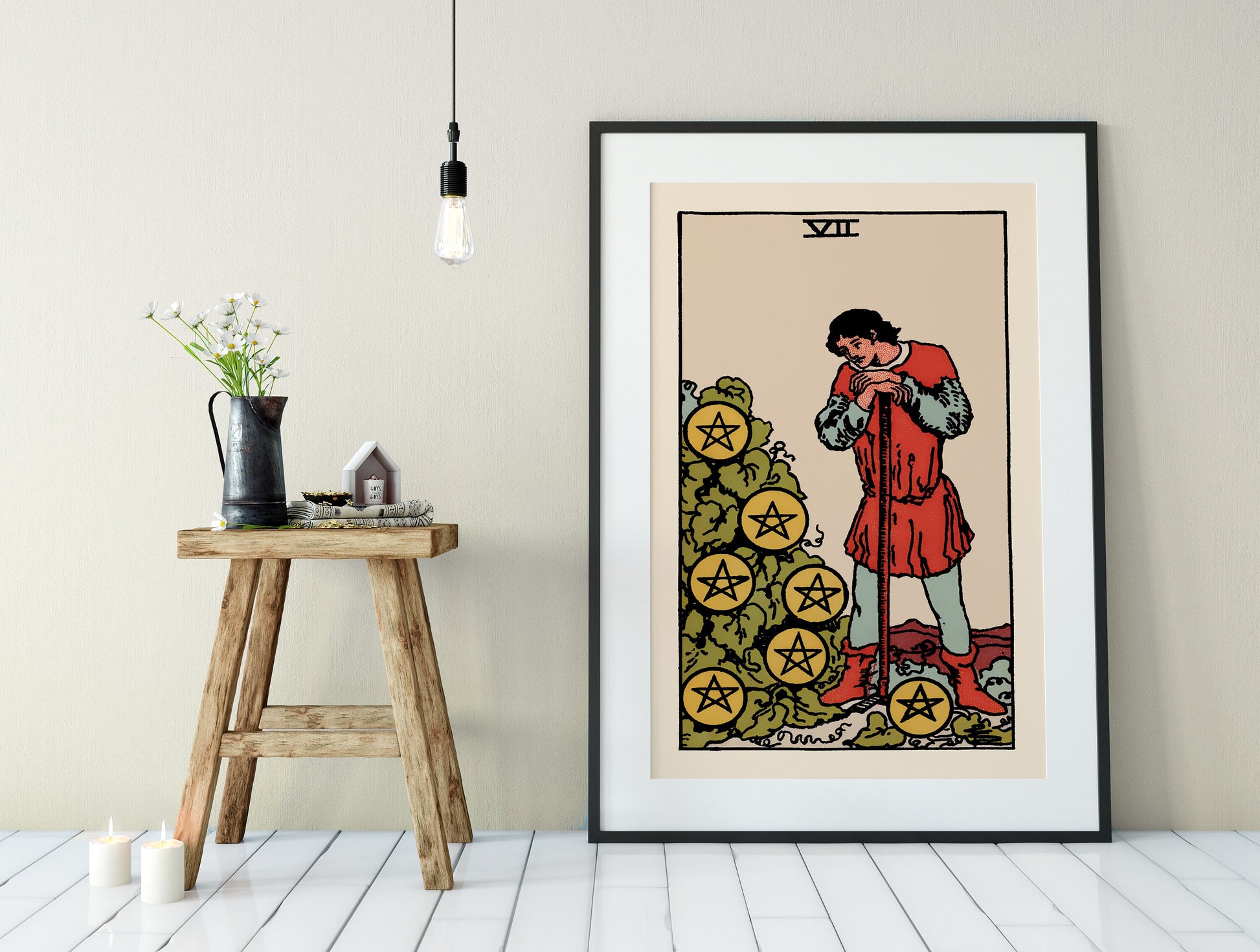 Seven of Pentacles- Tarot Card Print - The 7 of Pentacles Card Poster, No Frame