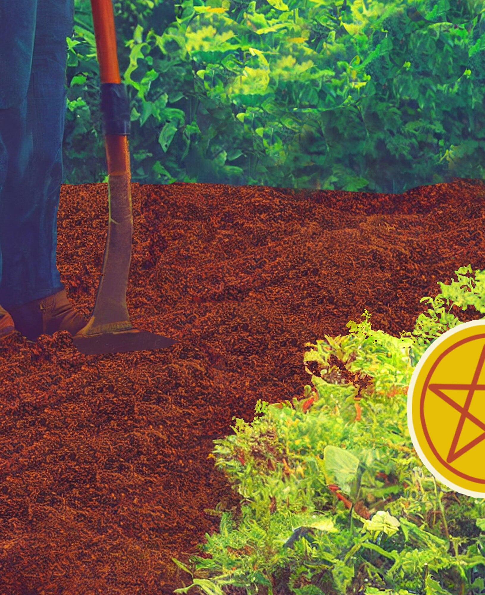 Seven of Pentacles- Tarot Card Print from the Green Menagerie Tarot coming soon to Kickstarter - The 7 of Pentacles Card Poster, No Frame