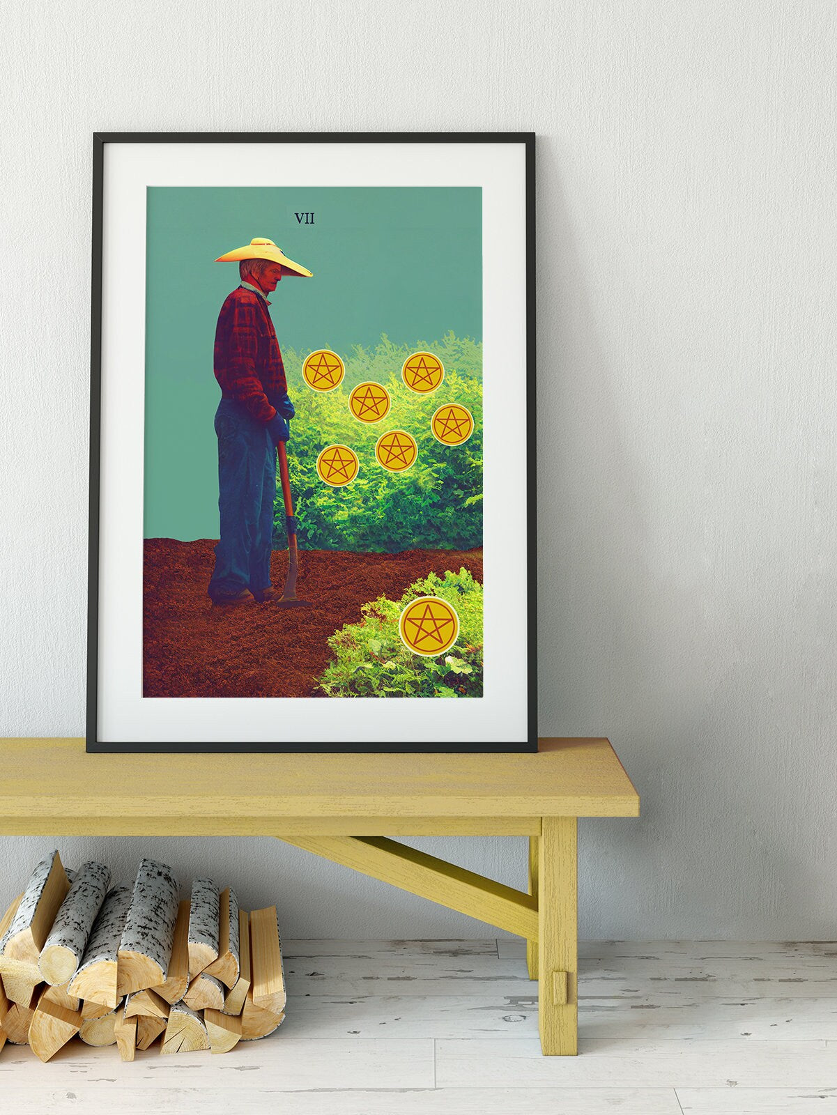 Seven of Pentacles- Tarot Card Print from the Green Menagerie Tarot coming soon to Kickstarter - The 7 of Pentacles Card Poster, No Frame