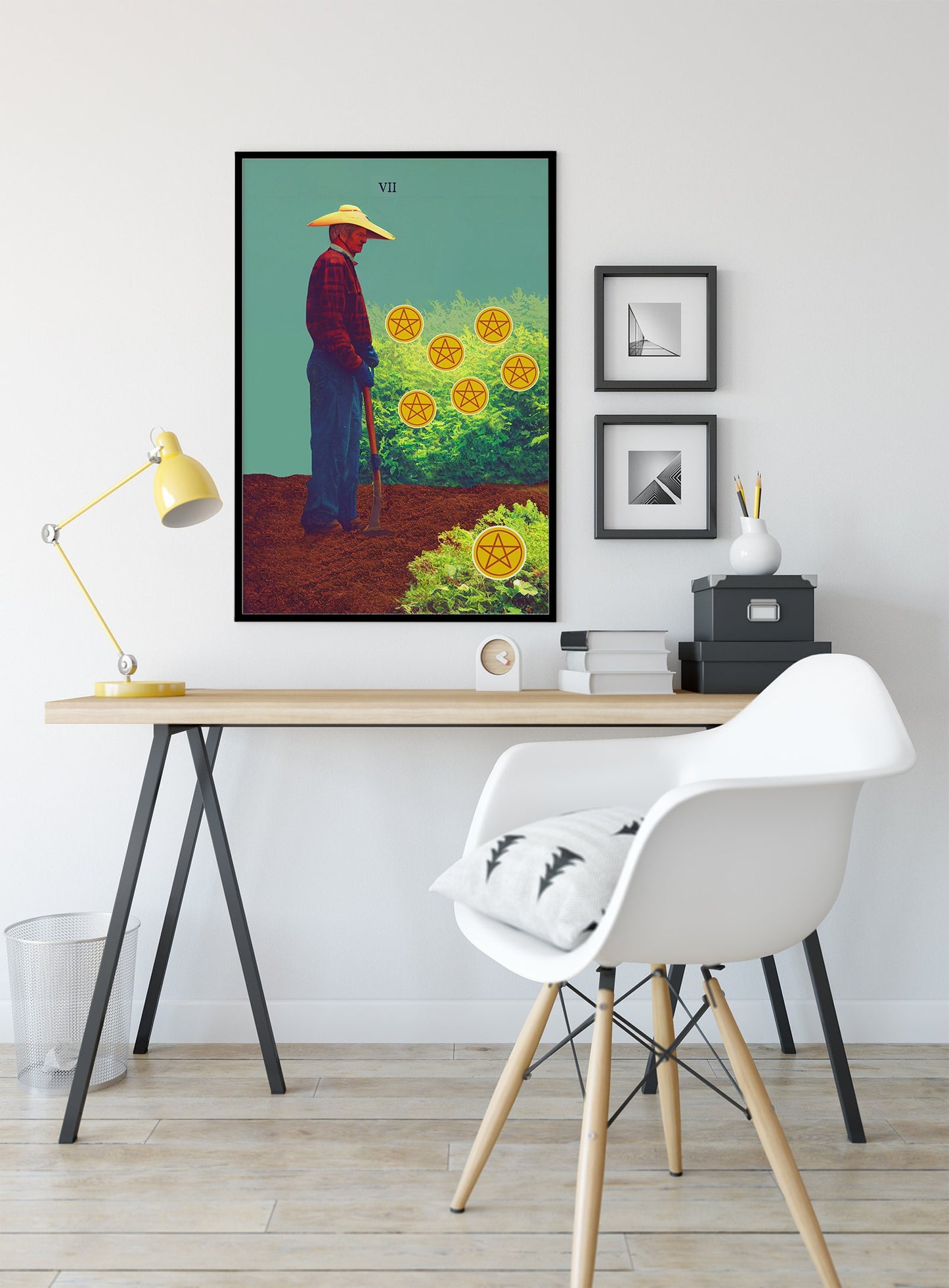 Seven of Pentacles- Tarot Card Print from the Green Menagerie Tarot coming soon to Kickstarter - The 7 of Pentacles Card Poster, No Frame