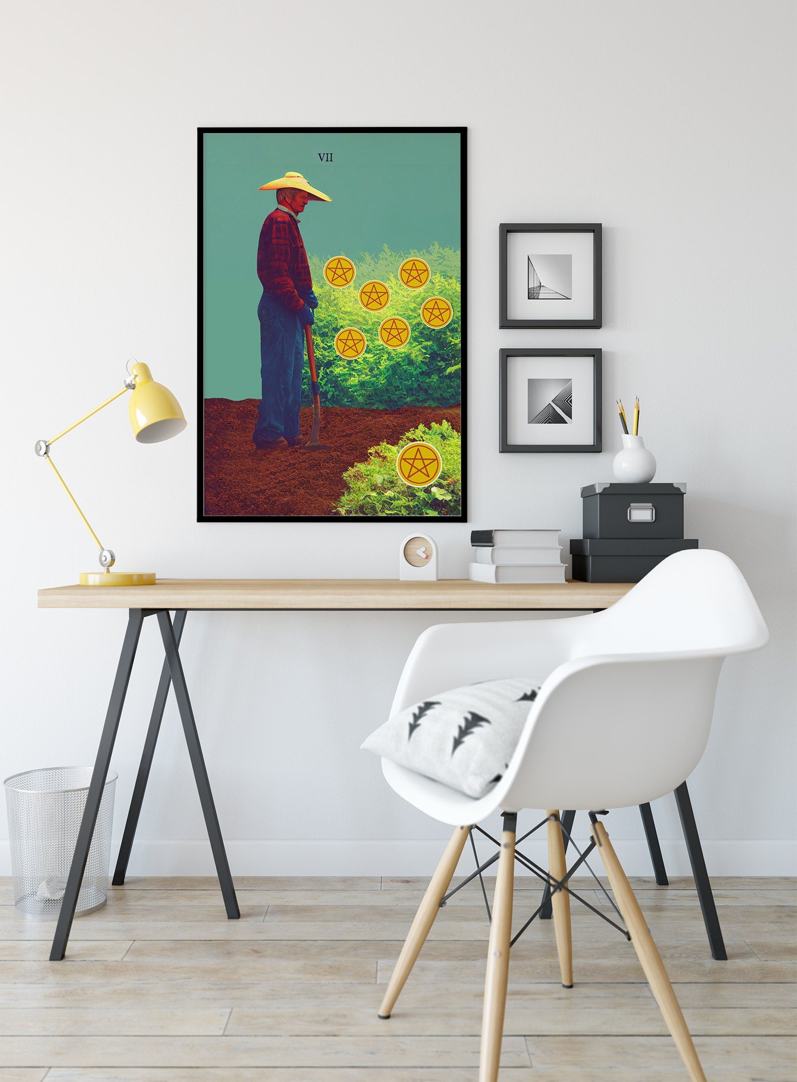 Seven of Pentacles- Tarot Card Print from the Green Menagerie Tarot coming soon to Kickstarter - The 7 of Pentacles Card Poster, No Frame