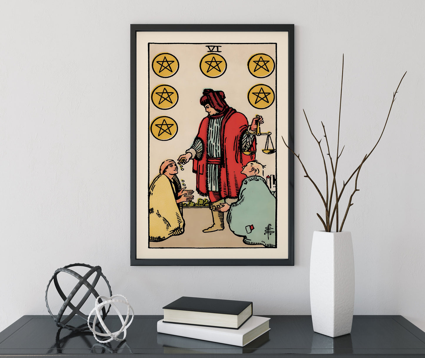 Six of Pentacles- Tarot Card Print - The Six of Pentacles Card Poster, No Frame