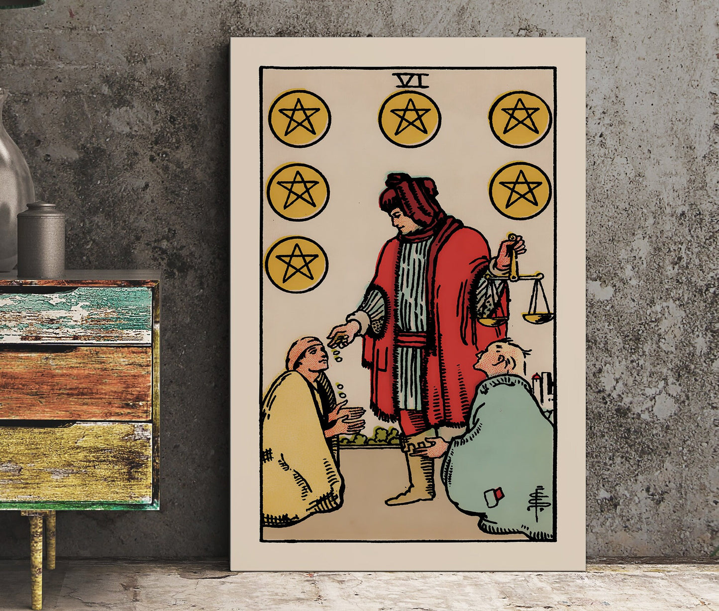 Six of Pentacles- Tarot Card Print - The Six of Pentacles Card Poster, No Frame