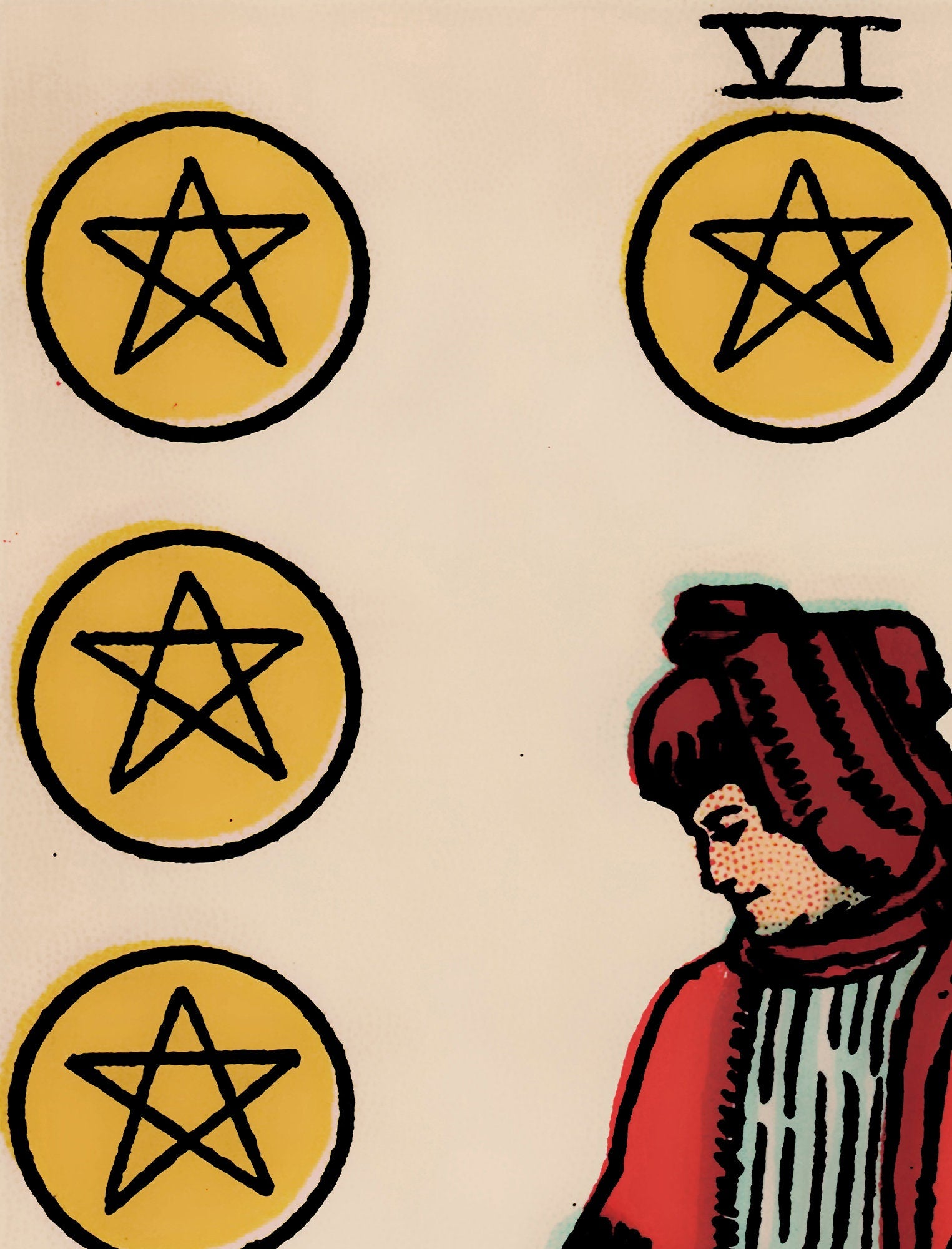 Six of Pentacles- Tarot Card Print - The Six of Pentacles Card Poster, No Frame