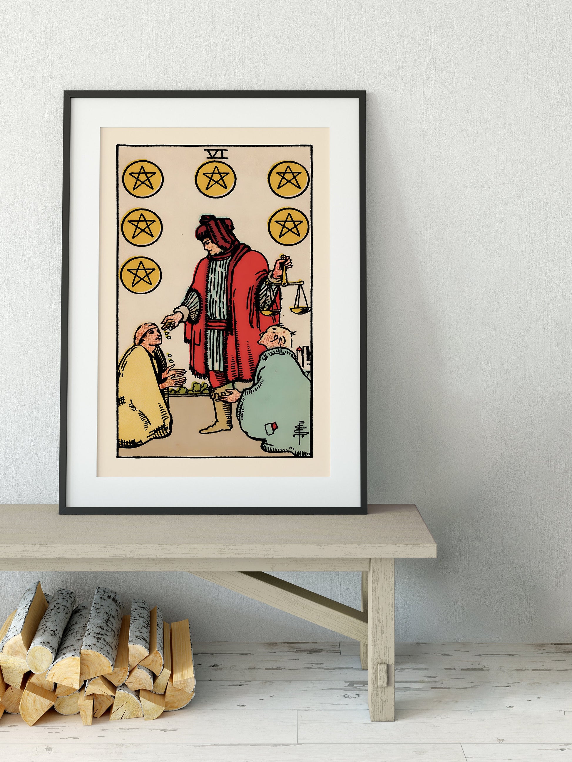 Six of Pentacles- Tarot Card Print - The Six of Pentacles Card Poster, No Frame