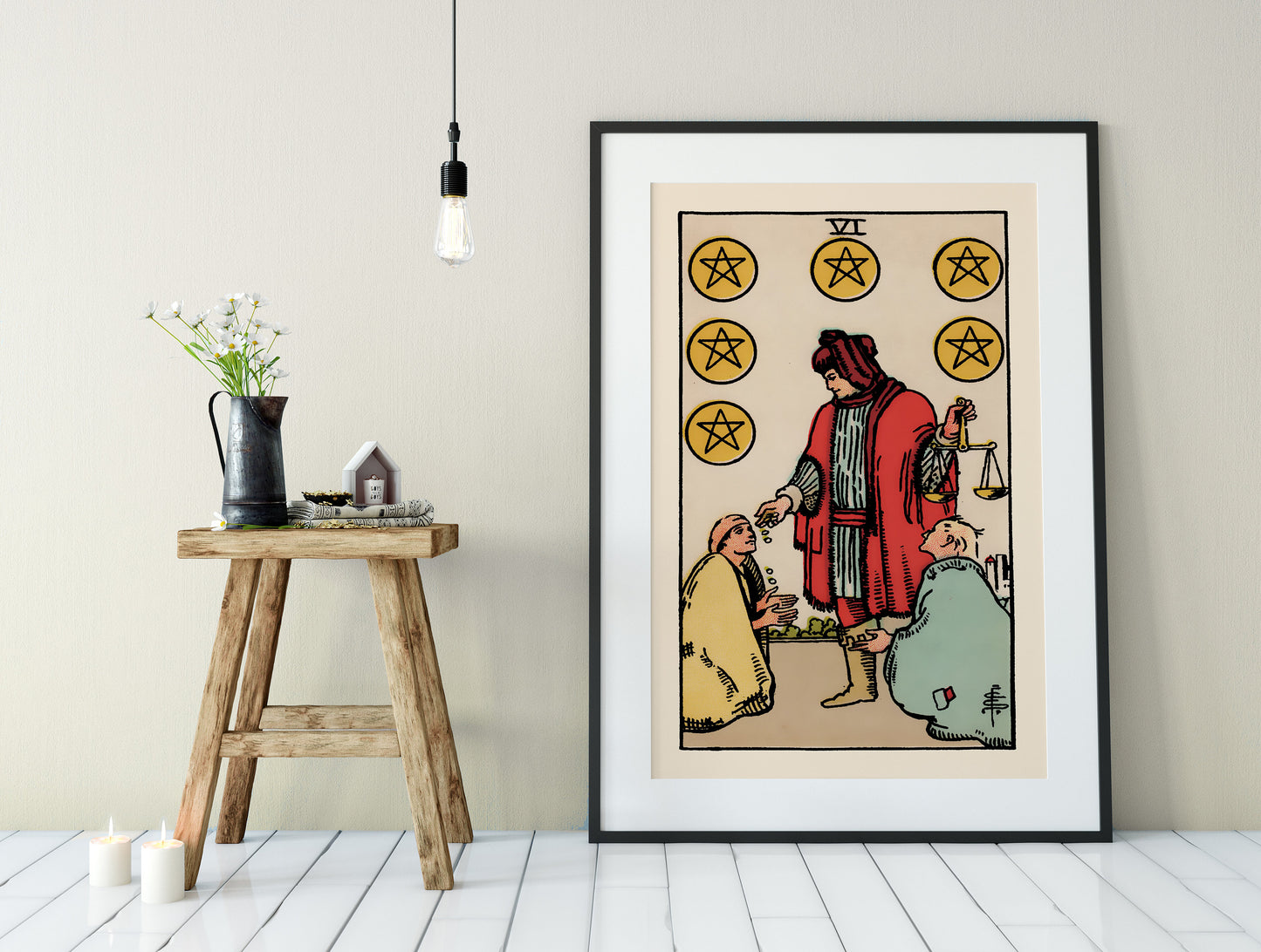 Six of Pentacles- Tarot Card Print - The Six of Pentacles Card Poster, No Frame