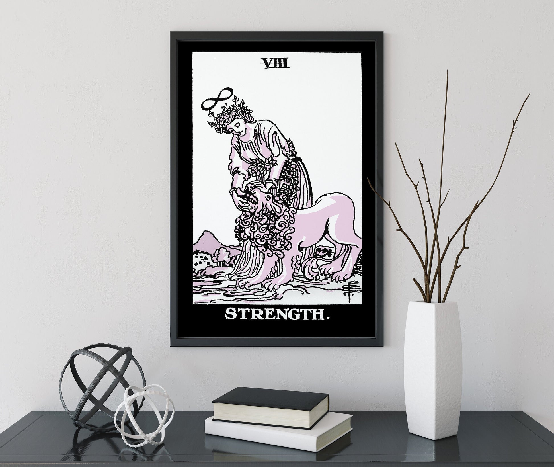 Strength - Tarot Card Print - The Strength Card Poster Pink, No Frame