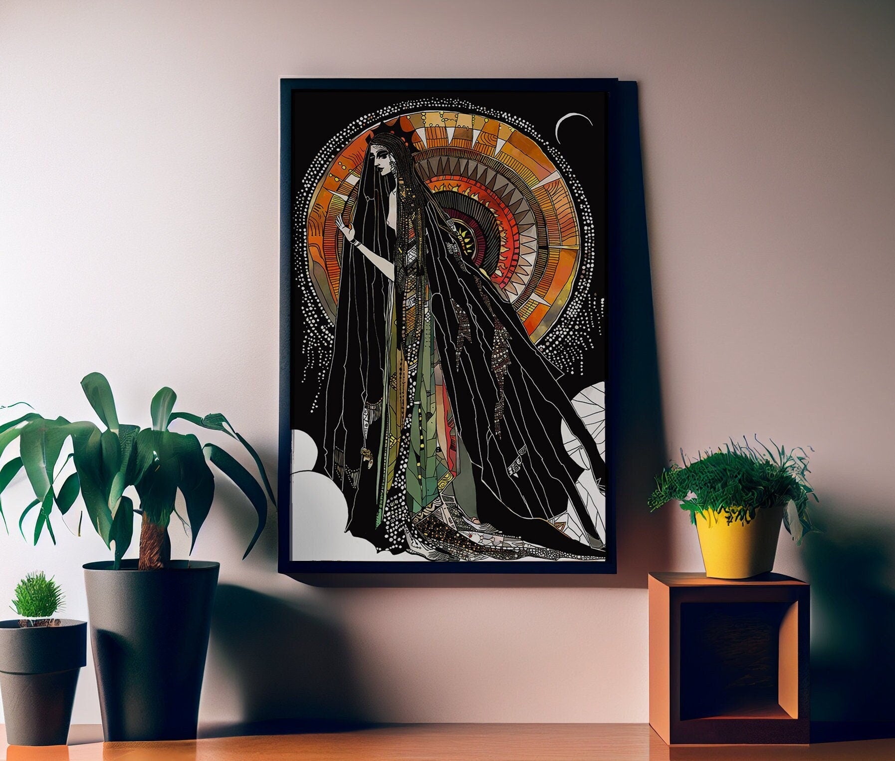 Sun Goddess Art - Hand Drawn Print, Dark Academia (No Frame)