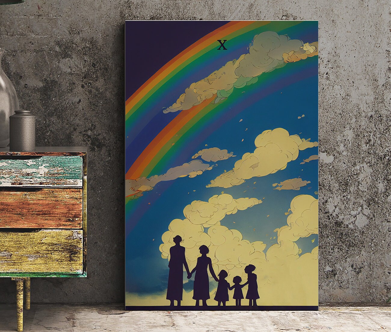 Ten Of Cups - Tarot Card Print - The 10 Of Cups from the Green Menagerie Deck Card Poster, No Frame