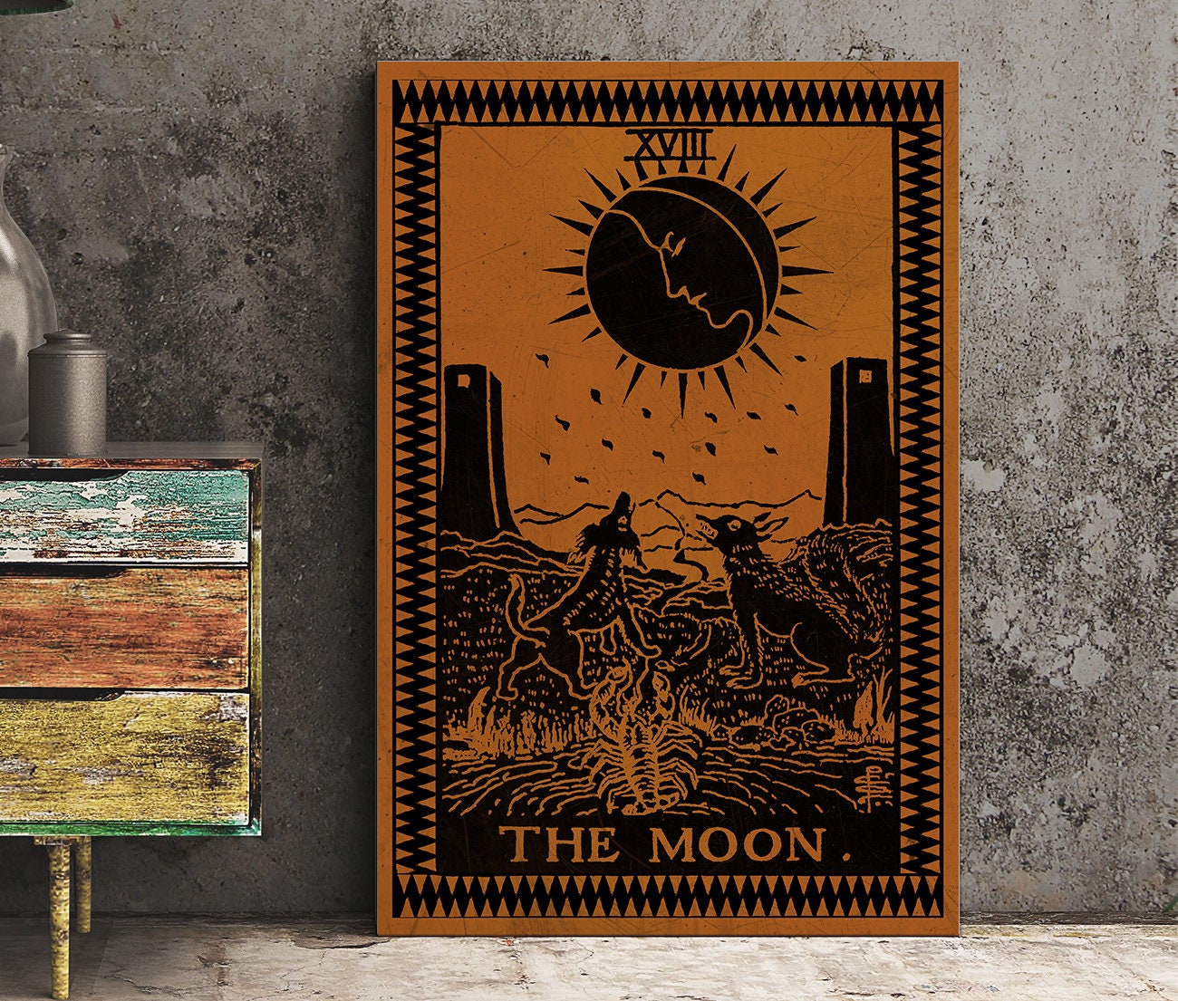 The Moon - Tarot Card Print - The Moon Terracotta Poster, No Frame