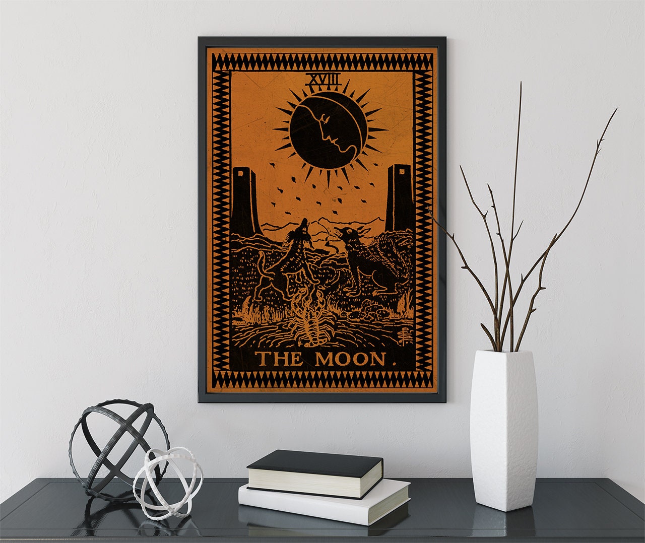 The Moon - Tarot Card Print - The Moon Terracotta Poster, No Frame