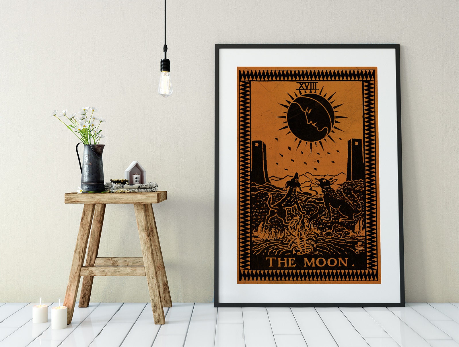 The Moon - Tarot Card Print - The Moon Terracotta Poster, No Frame