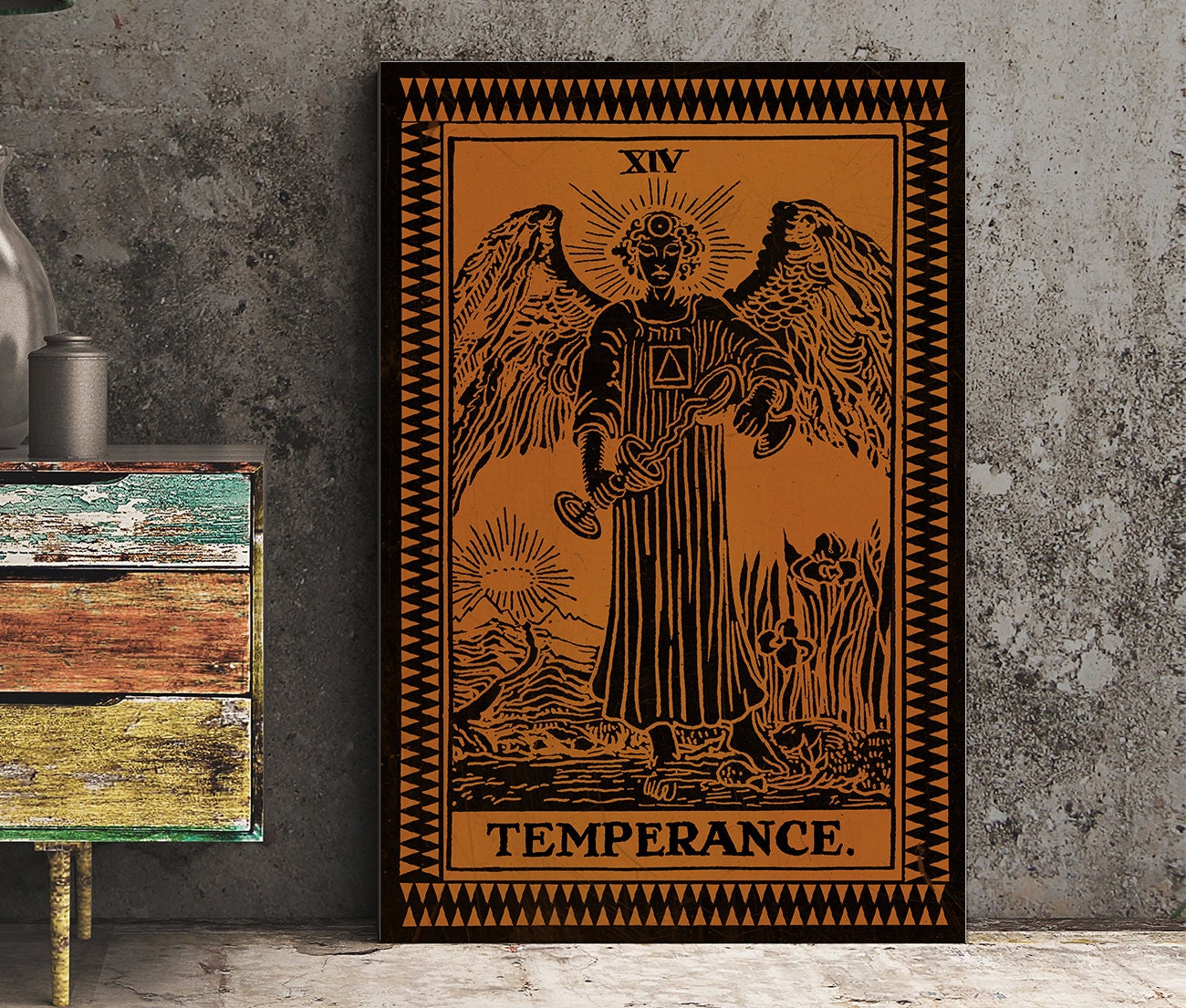 The Temperance Card - Tarot Card Print - The Temperance Terracotta Poster, No Frame