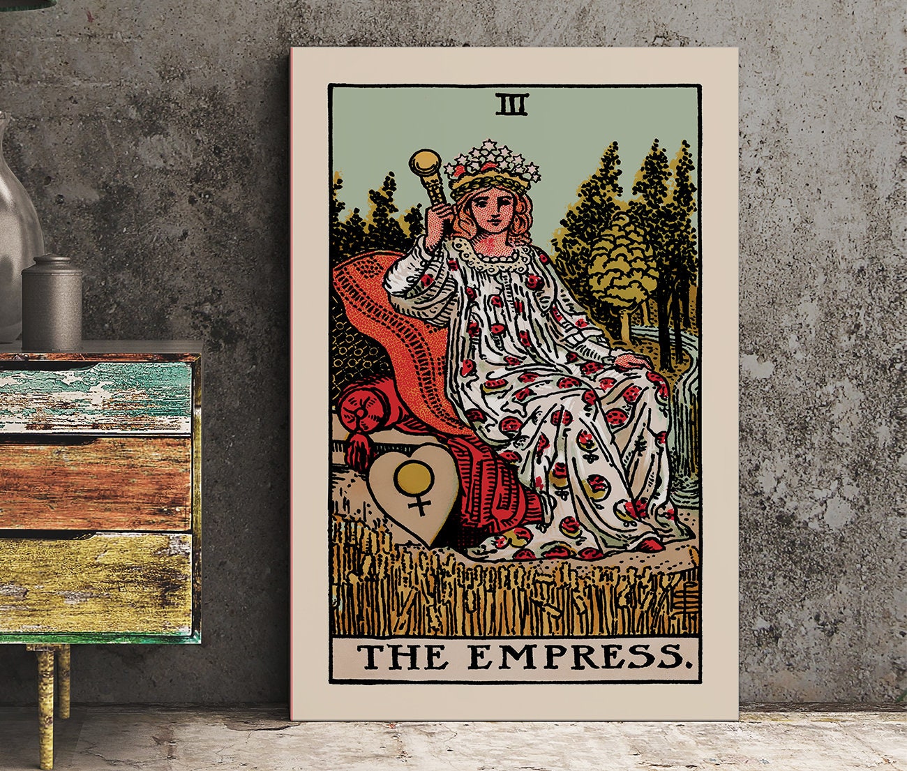 The Empress - Tarot Card Print - The Empress Card With Blue Sky Poster, No Frame