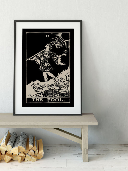 The Fool - Tarot Card Print - The Fool Black Card Poster, No Frame