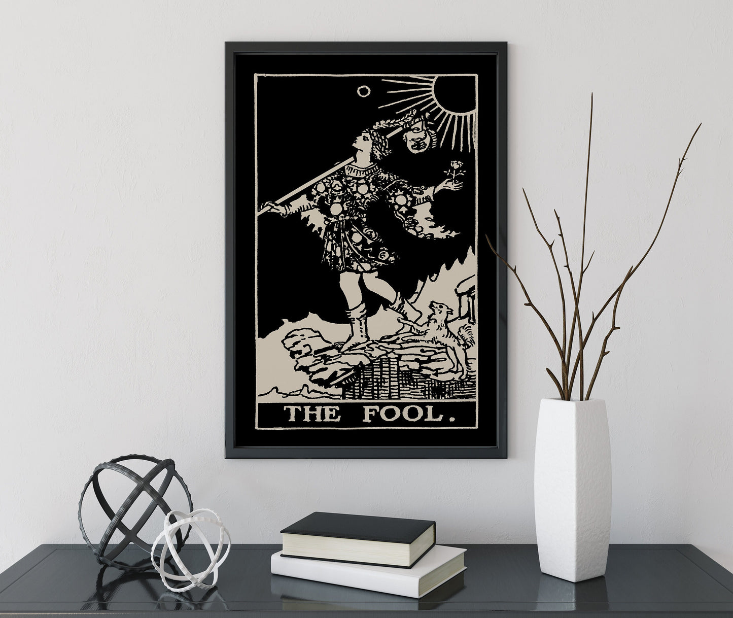 The Fool - Tarot Card Print - The Fool Black Card Poster, No Frame
