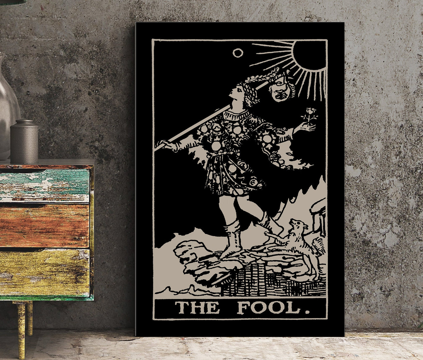 The Fool - Tarot Card Print - The Fool Black Card Poster, No Frame
