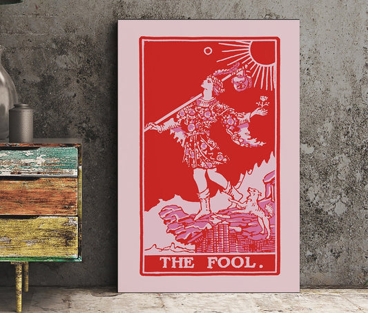 The Fool - Tarot Card Print - The Fool Card Red and Pink Poster, No Frame