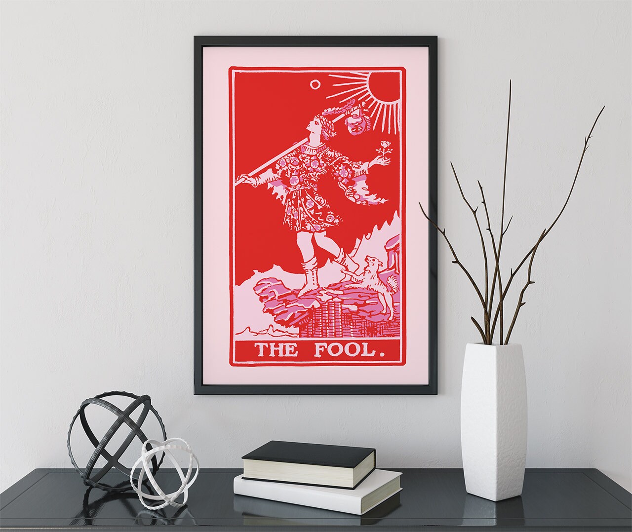 The Fool - Tarot Card Print - The Fool Card Red and Pink Poster, No Frame