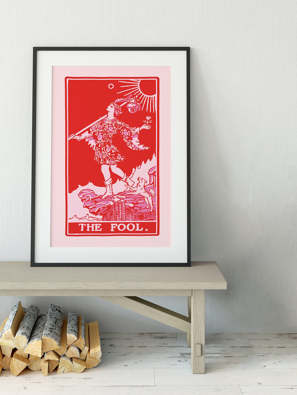 The Fool - Tarot Card Print - The Fool Card Red and Pink Poster, No Frame