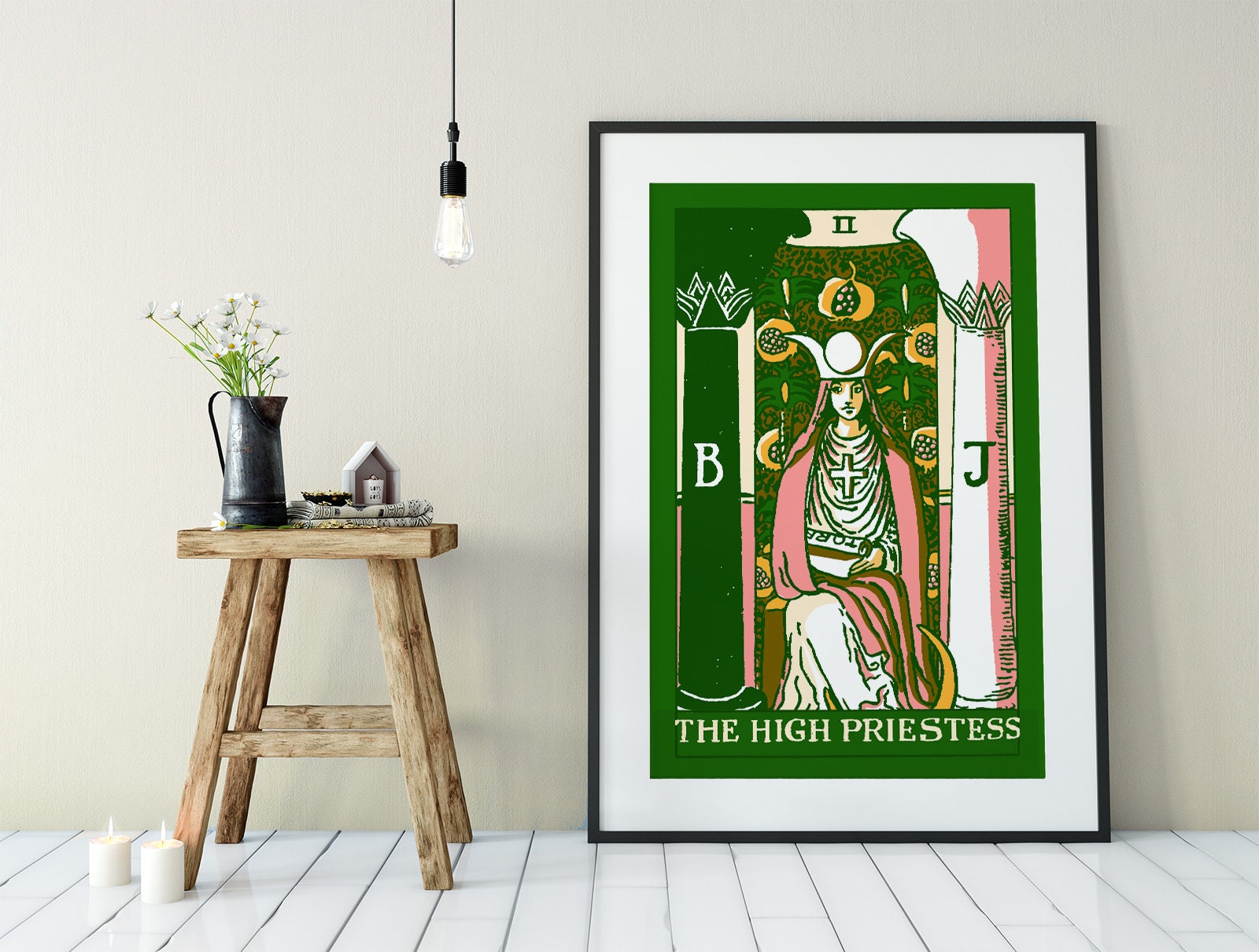 The High Priestess - Tarot Card Print - The High Priestess Card Bubblegum Pastel Goth Punk Poster, No Frame