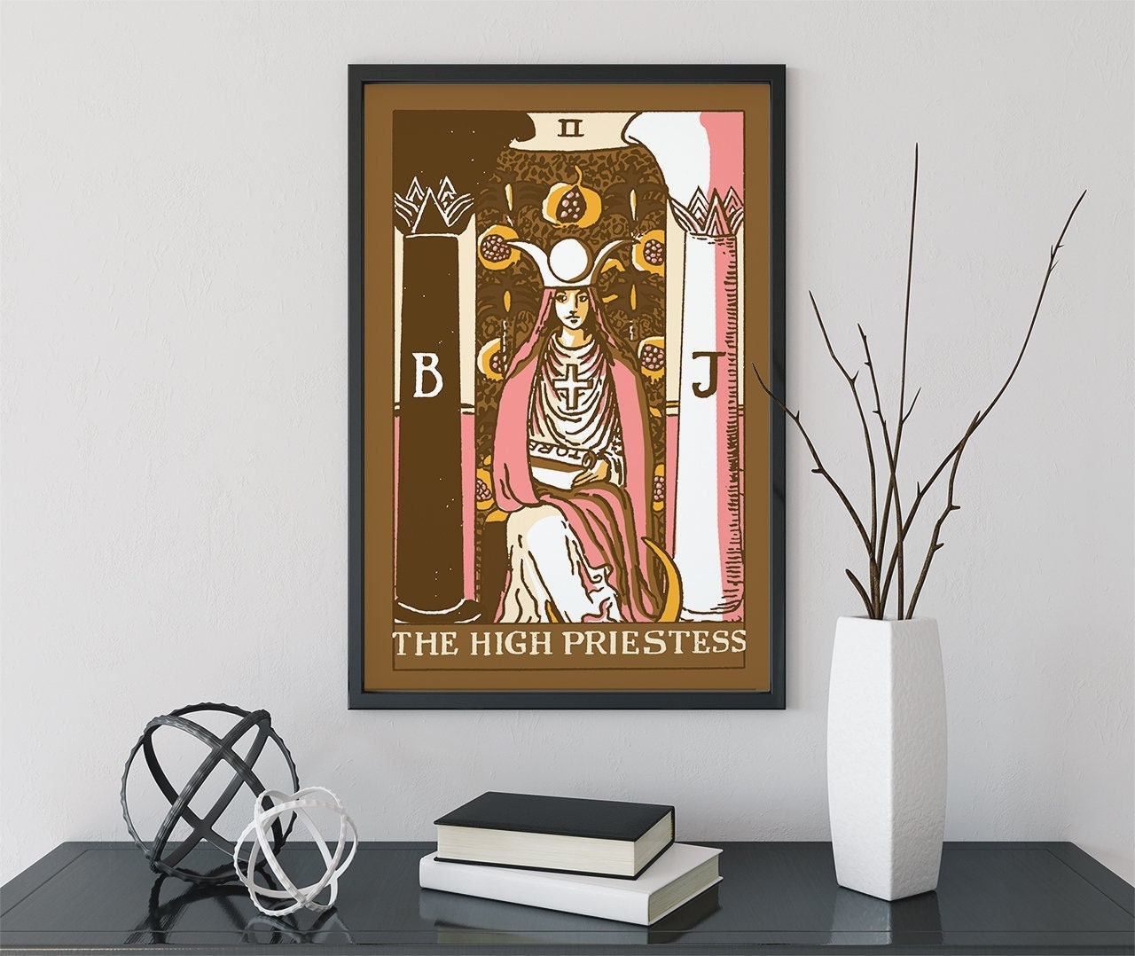 The High Priestess - Tarot Card Print - The High Priestess Card Neapolitan Pastel Goth Punk Brown Poster, No Frame