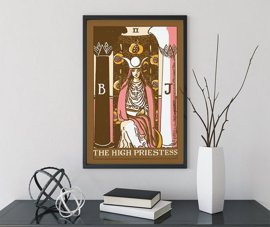 The High Priestess - Tarot Card Print - The High Priestess Card Neapolitan Pastel Goth Punk Brown Poster, No Frame