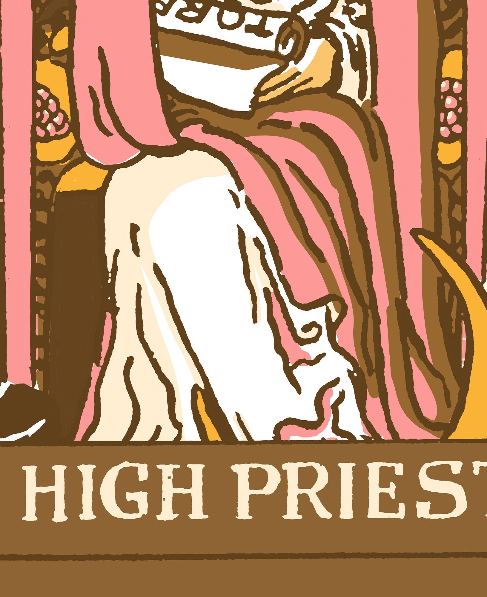 The High Priestess - Tarot Card Print - The High Priestess Card Neapolitan Pastel Goth Punk Brown Poster, No Frame