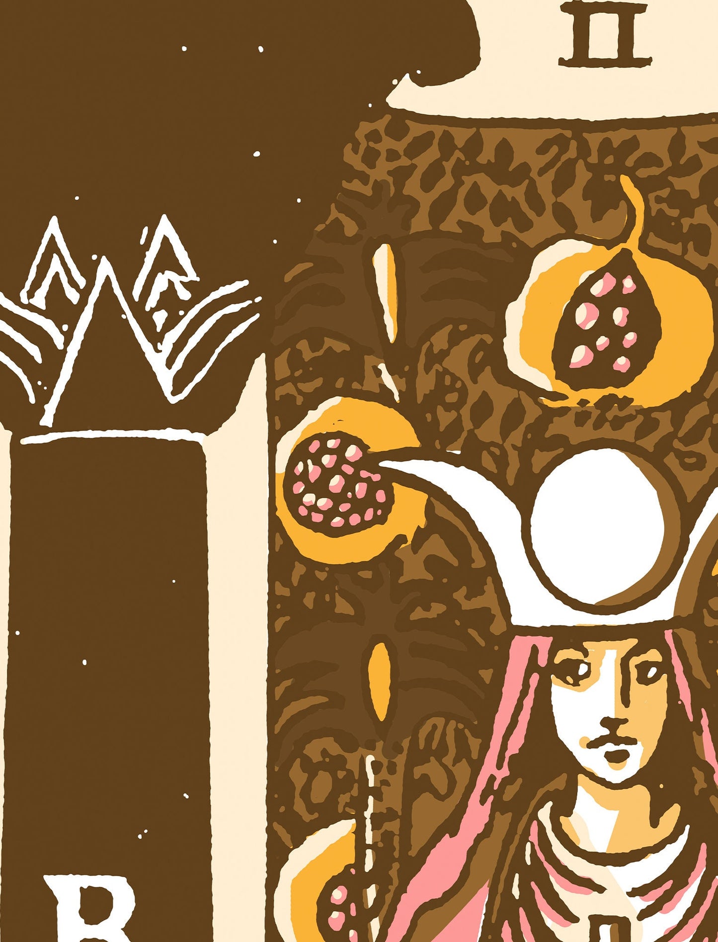 The High Priestess - Tarot Card Print - The High Priestess Card Neapolitan Pastel Goth Punk Brown Poster, No Frame