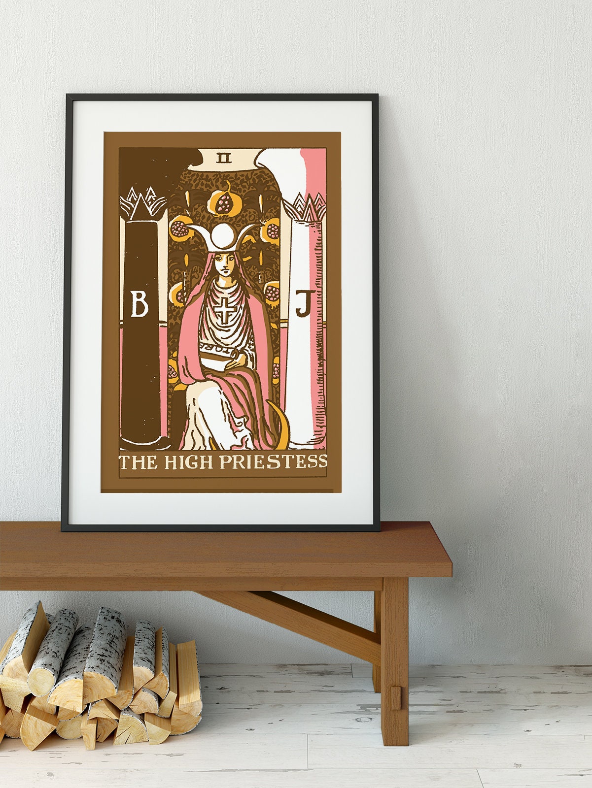 The High Priestess - Tarot Card Print - The High Priestess Card Neapolitan Pastel Goth Punk Brown Poster, No Frame