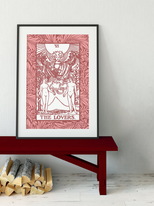 The Lovers - Pink Tarot Card Print - The Lovers Card Pink Poster, No Frame