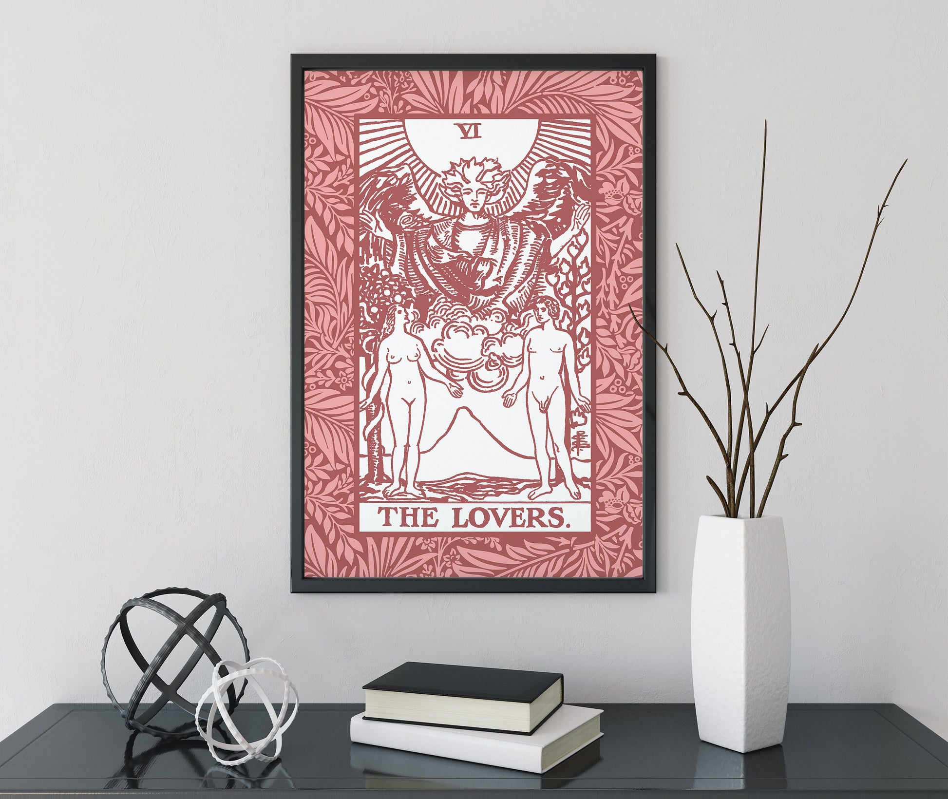 The Lovers - Pink Tarot Card Print - The Lovers Card Pink Poster, No Frame