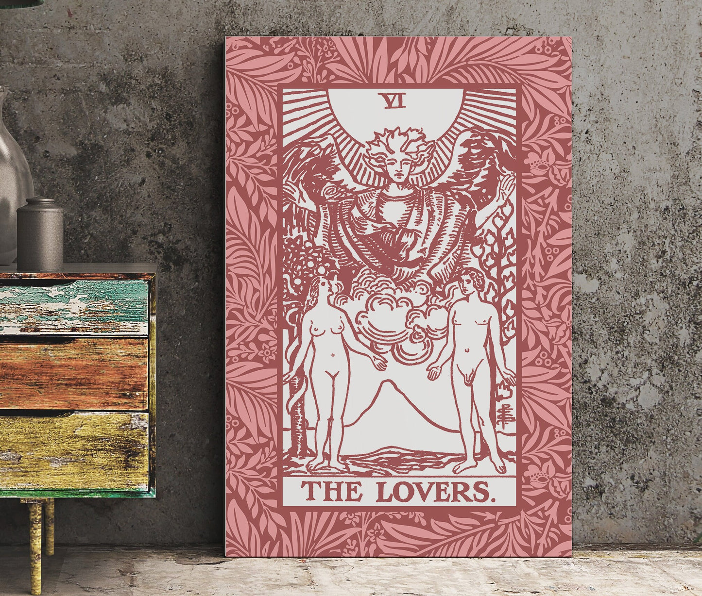 The Lovers - Pink Tarot Card Print - The Lovers Card Pink Poster, No Frame