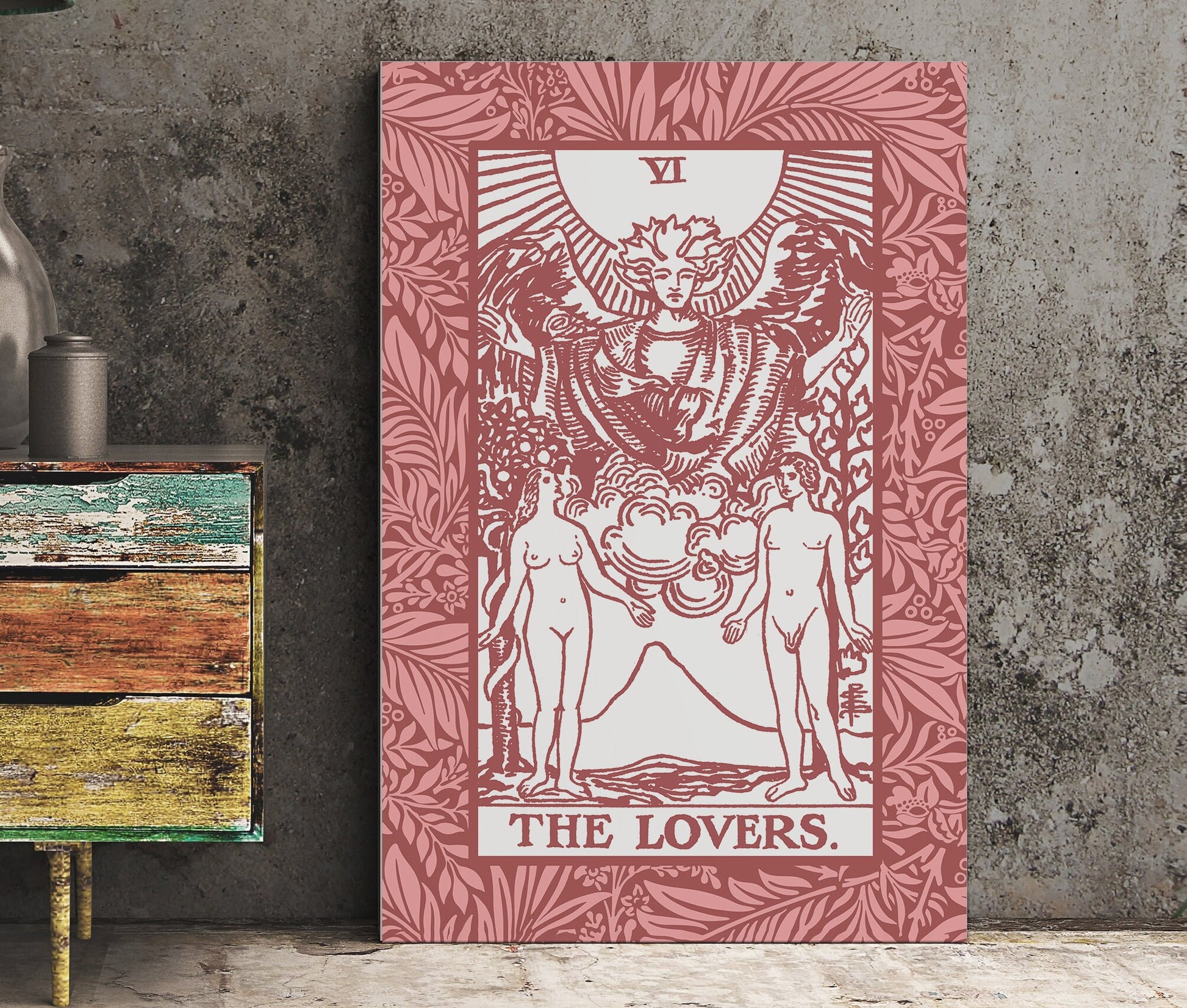The Lovers - Pink Tarot Card Print - The Lovers Card Pink Poster, No Frame