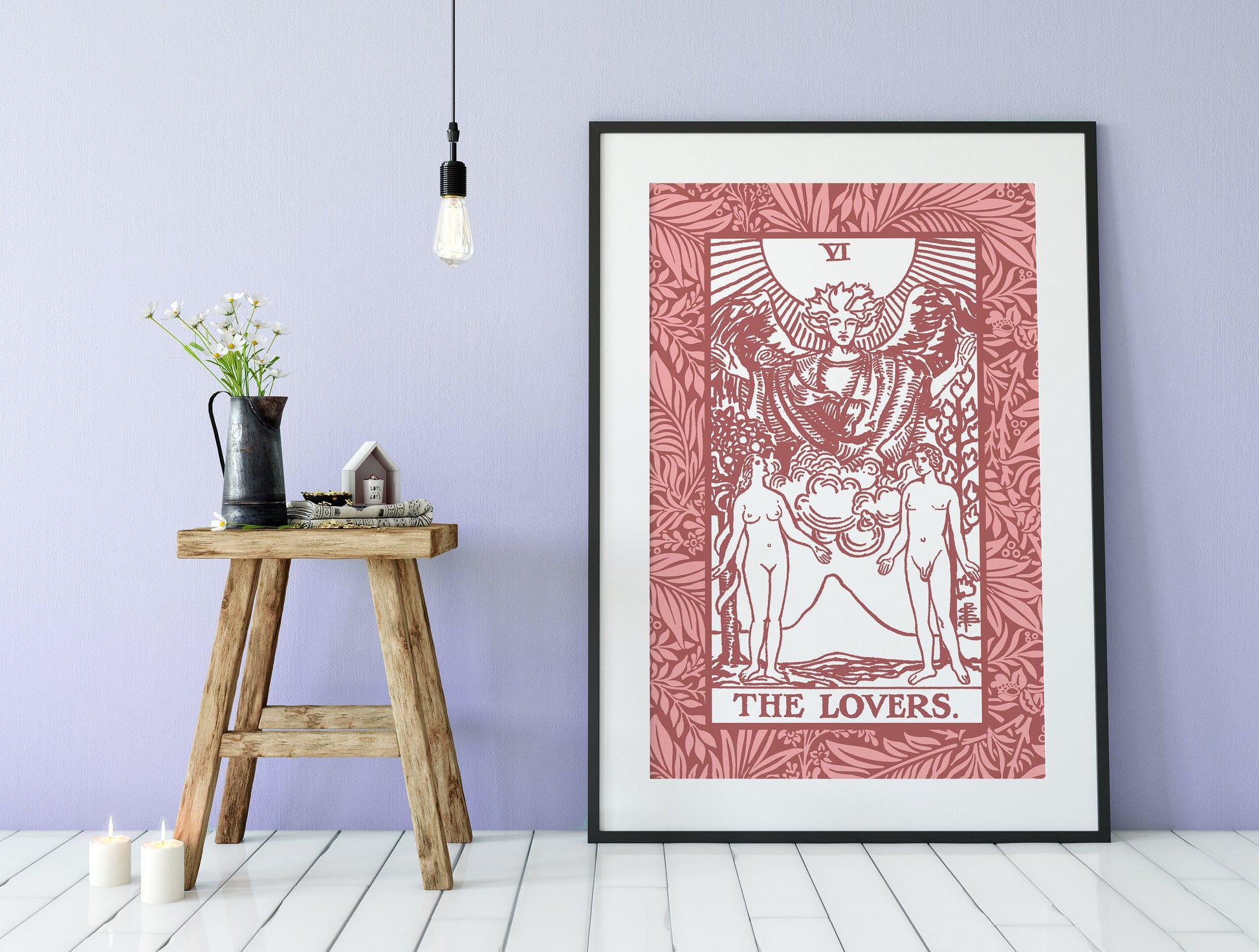 The Lovers - Pink Tarot Card Print - The Lovers Card Pink Poster, No Frame