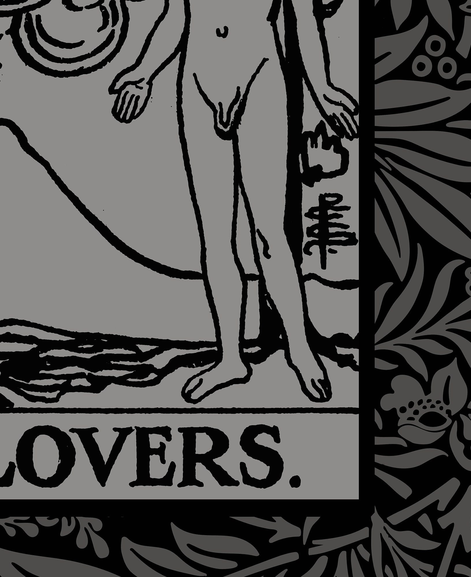 The Lovers Tarot Card - Gray and Black Print - The Lovers Card Gray Poster, No Frame