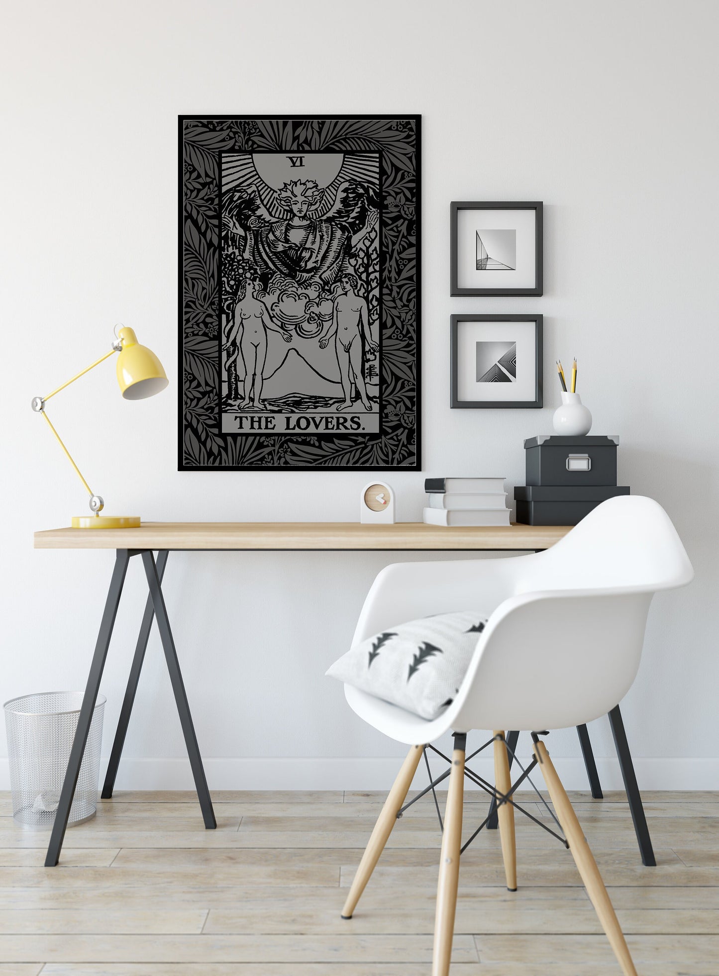 The Lovers Tarot Card - Gray and Black Print - The Lovers Card Gray Poster, No Frame