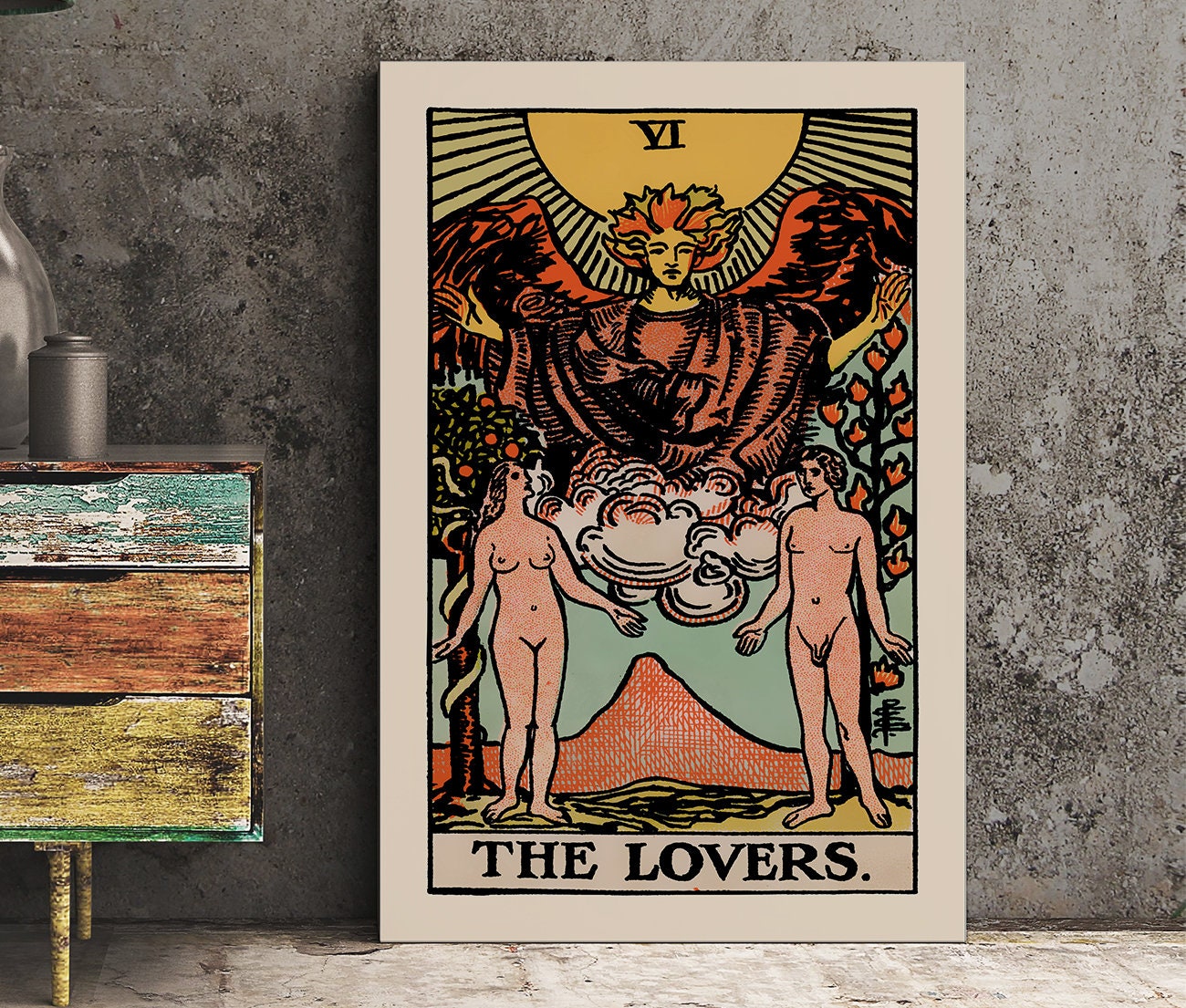 The Lovers - Tarot Card Print - The Blue Sky Lovers Card Poster, No Frame