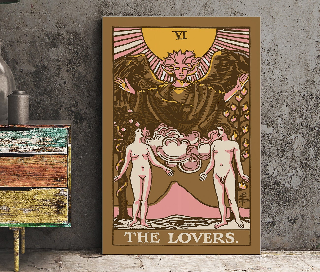 The Lovers - Tarot Card Print - The Lovers Card Neapolitan Pastel Goth Poster, No Frame