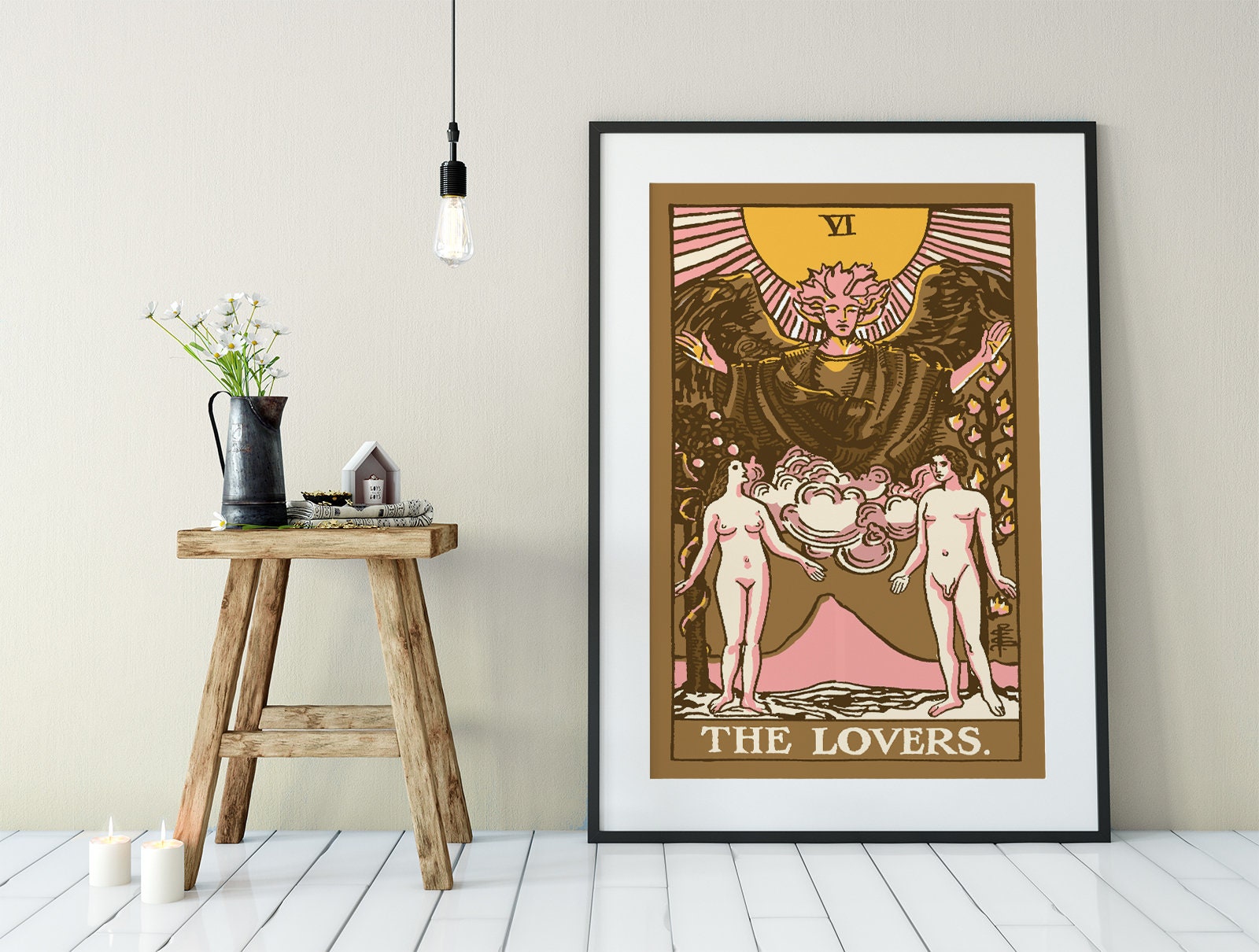 The Lovers - Tarot Card Print - The Lovers Card Neapolitan Pastel Goth Poster, No Frame
