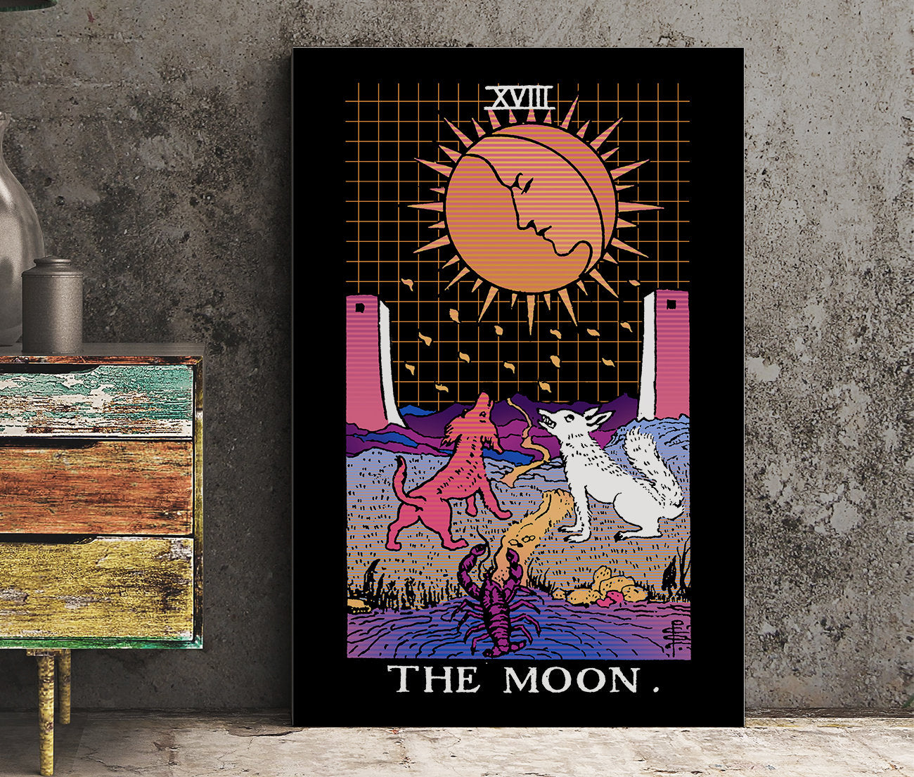 The Moon Vaporwave - Tarot Card Print - The Moon Poster, No Frame