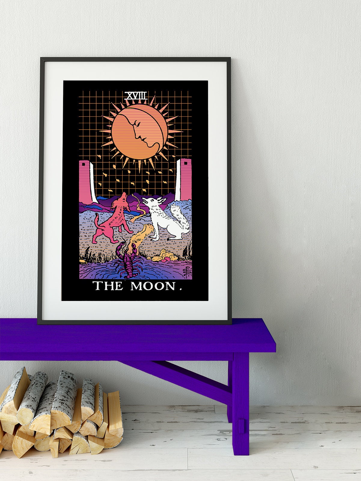 The Moon Vaporwave - Tarot Card Print - The Moon Poster, No Frame